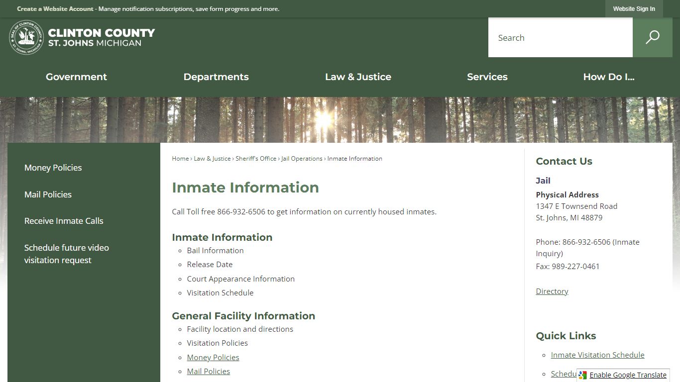 Inmate Information | Clinton County, MI